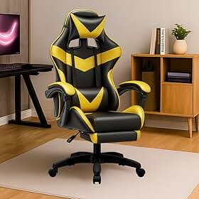 Cadeira De Escritório Gamer Nitro Ergonômica Estofado Couro Sintético Reclinável Altura Ajustável Apoio Para Pés Cor Dourado LuvinCo
