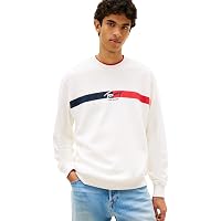 Tommy Jeans Uomo Felpa Sign Stripe Regular Fit, Bianco (Ecru)