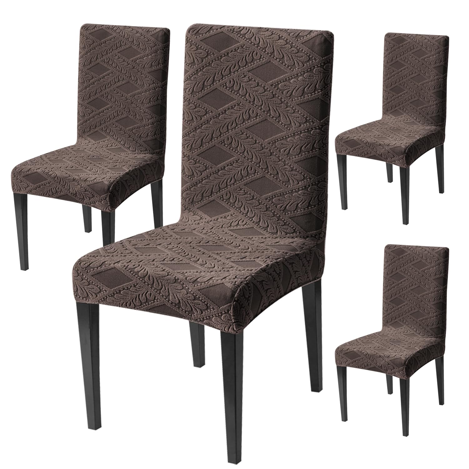 House of Quirk Stretchable Jacquard Chair Cover – 220 GSM Universal Fit Dining Seat Slipcover, Washable & Removable Protector (Brown, Pack of 4)-image-37