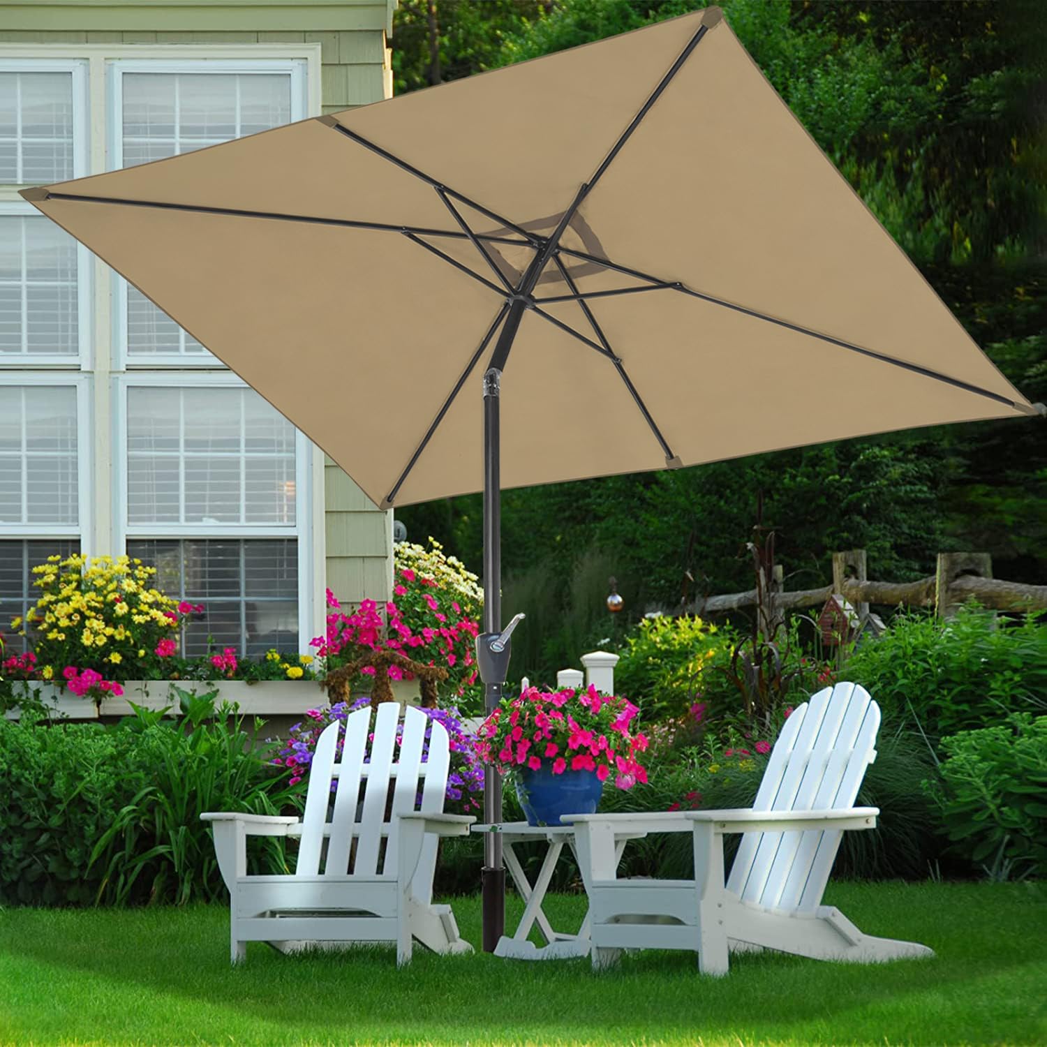 RANSENERS Kippbar Sonnenschirm Rechteckig 200 x 300 cm, Beidseitig um 30° Knickbar, Kurbel öffnen & Schließen, UV50+, für Garten, Terrasse, Balkon, Cafe im Freien