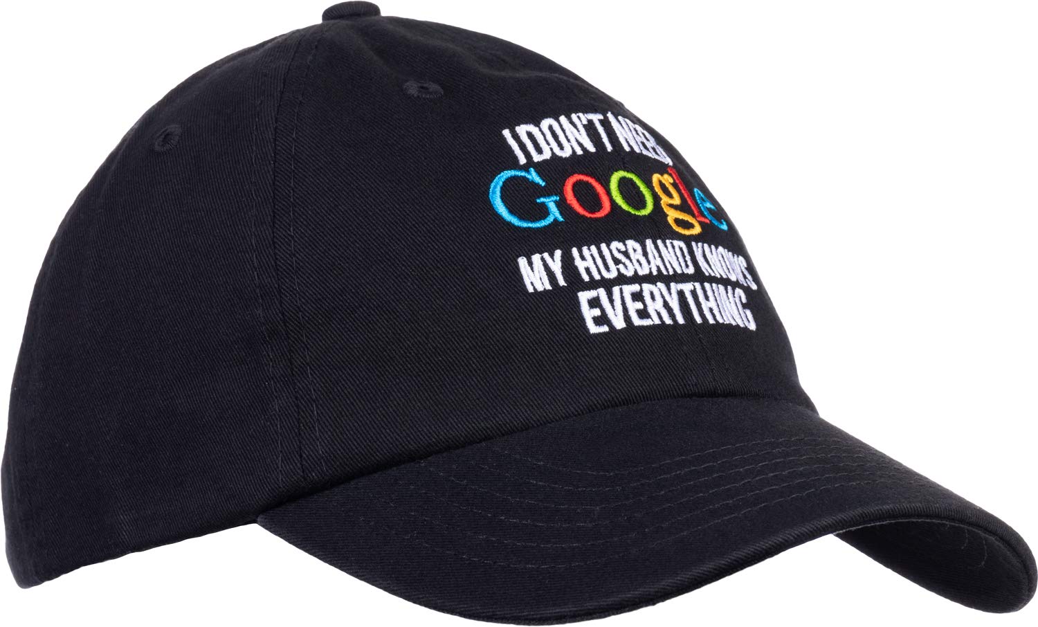 Ann Arbor T-shirt Co. My Husband Knows Everything | Wife Women's Baseball Dad Hat Black