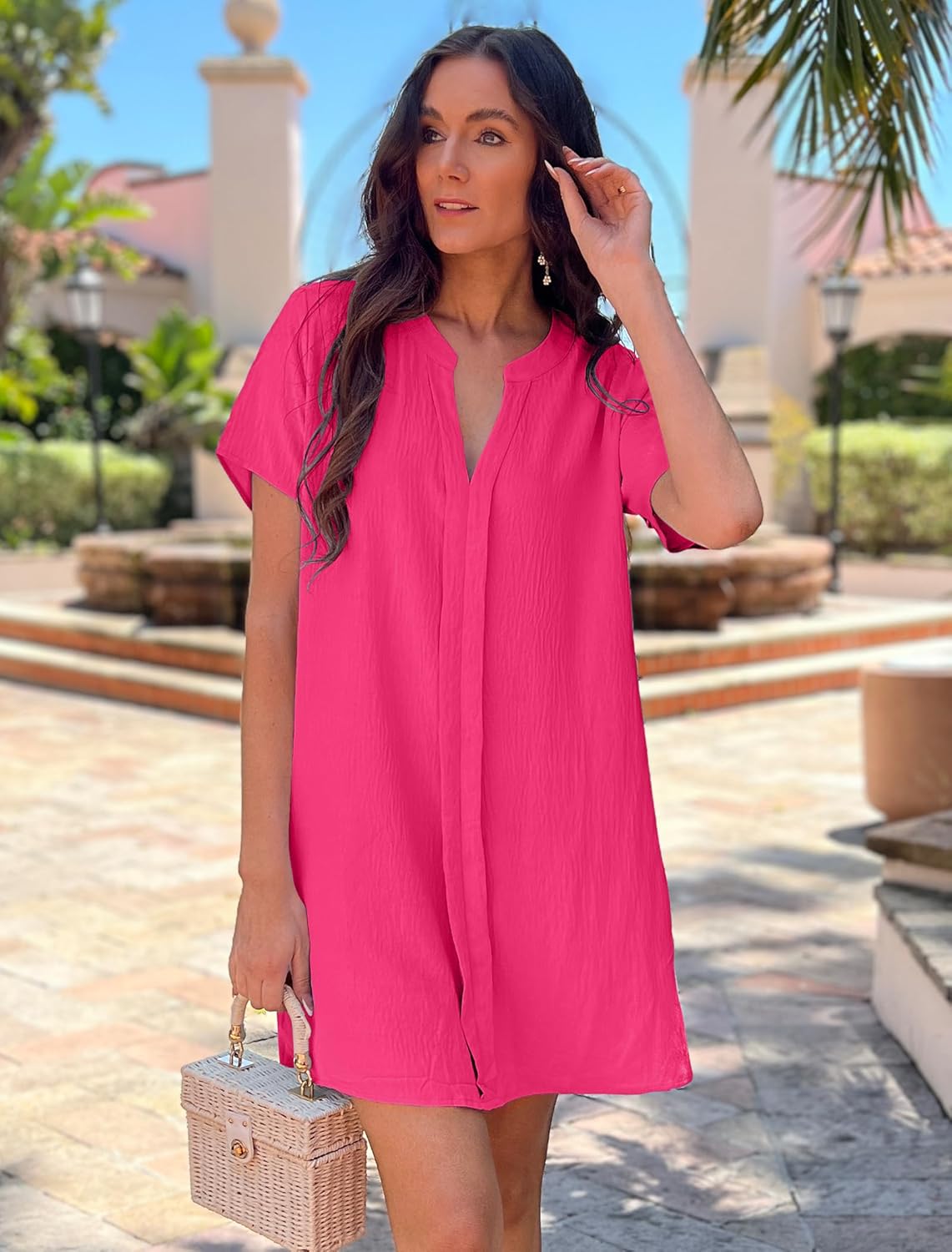 Halife Women's Swimsuit Cover Up Shirt V Neck Short Sleeve Bathing Suit Coverups Summer Beach Cover Ups