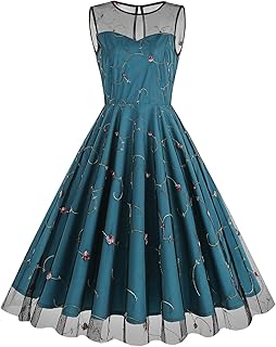 Tulle Embroidery Floral Dress for Women Sleeveless Mesh Flower Embroidered Tulle Prom Dress Summer Wedding Tea Party Dress