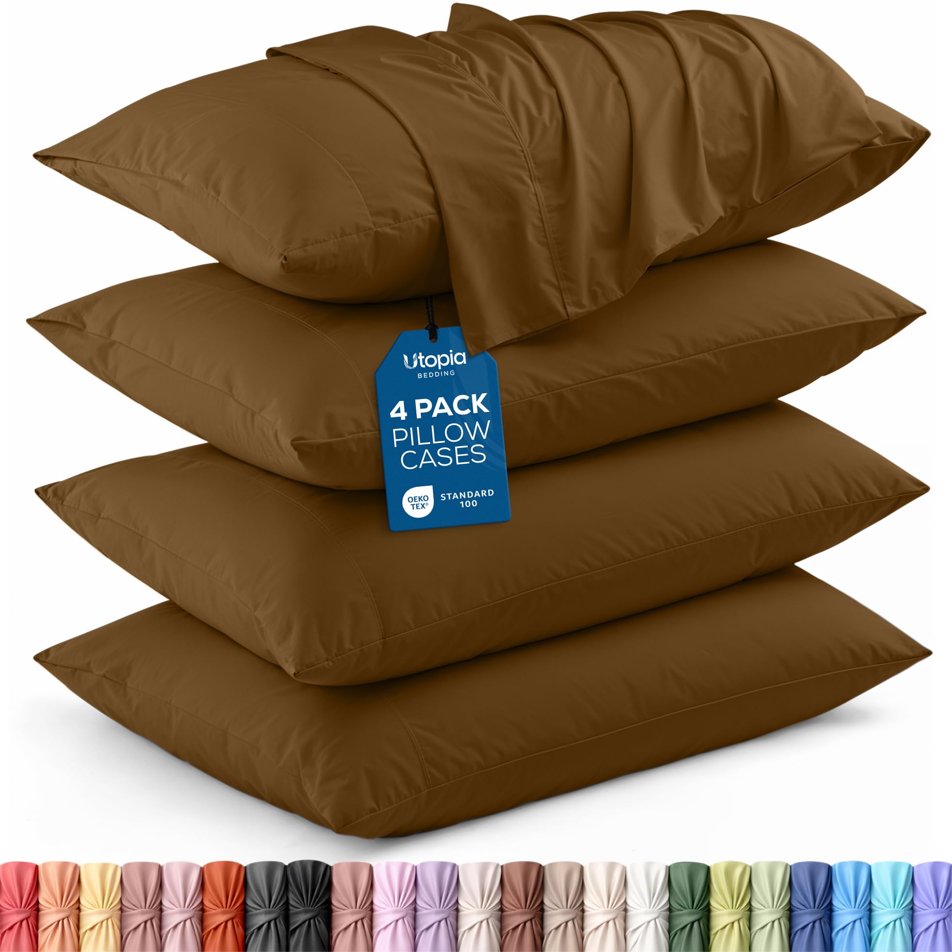 Utopia Bedding Queen Pillowcases - Pack of 4 - Envelope Closure - Soft Brushed Microfiber Fabric - Shrinkage and Fade Resistant Pillow Covers Queen Size 20 X 30 Inches (Mocha) — image 1