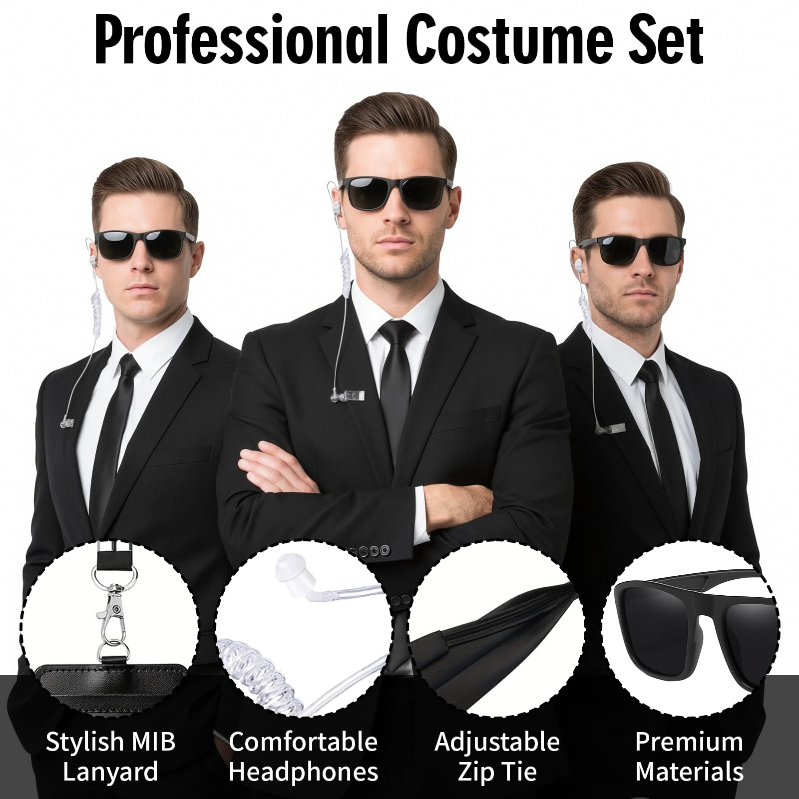 Orizizhic Agent Costume Accessories Set, Secret Agent Fancy Dress Kit with Necktie Sunglasses ID Card Earpiece - Image 3