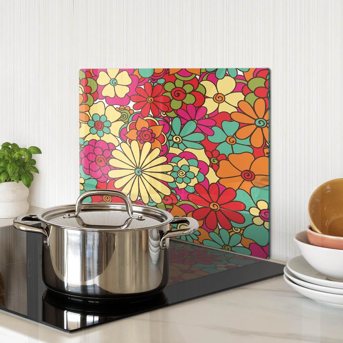 Piastra di protezione e coperchio in vetro 40x30 cm Fiori vintage