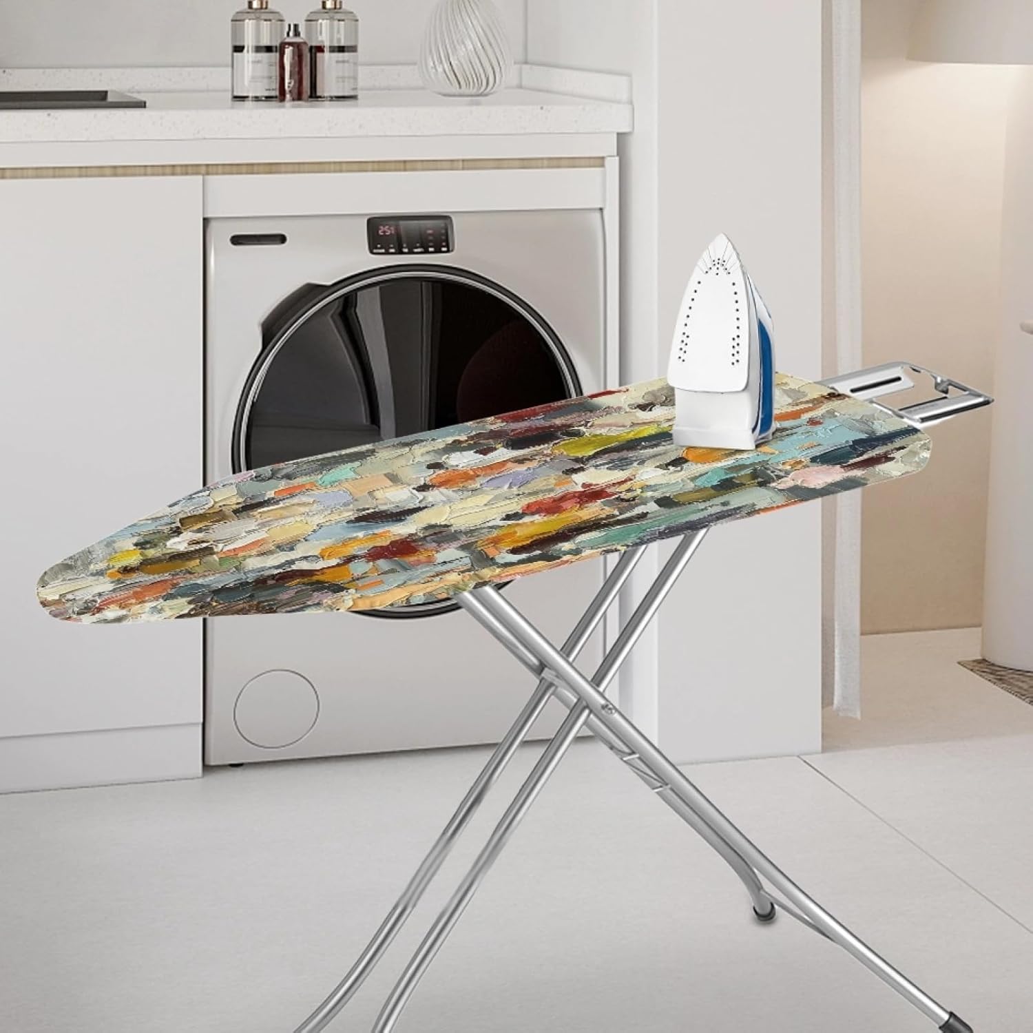 Padded Ironing Board Covers 18 X 49 Abstract Red Blue Ironing Board Pad and Cover Thick Replacement Drawstring Tightening & Lock, Easy Fit, Scorch & Stain Resistant, Non Slip