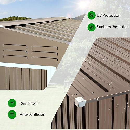 Miniatura 3 de ALAULM Cobertizo de almacenamiento para exteriores de 8 x 6 pies, cobertizo de herramientas de metal galvanizado con rejillas de ventilación y