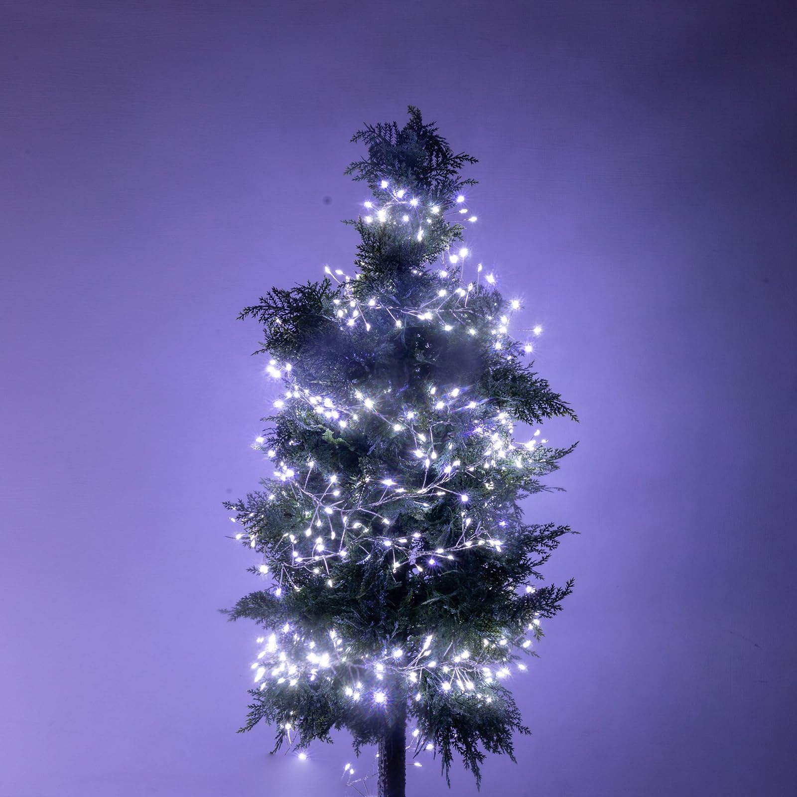 Luccika Guirlande Lumineuse de Noël en Métal, Micro-LED Cluster, 8 Modes d'Éclairage, Décoration Intérieure Extérieure pour Sapin de Noël (Câble argenté blanc glacé, 10M 1000LED)