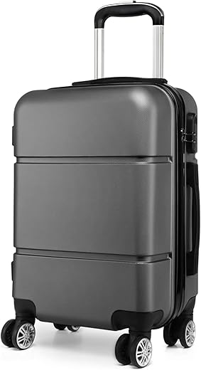 Kono Suitcase 20'' Travel Carry On Hand Cabin Luggage Hard Shell Travel Bag Lightweight, Grey