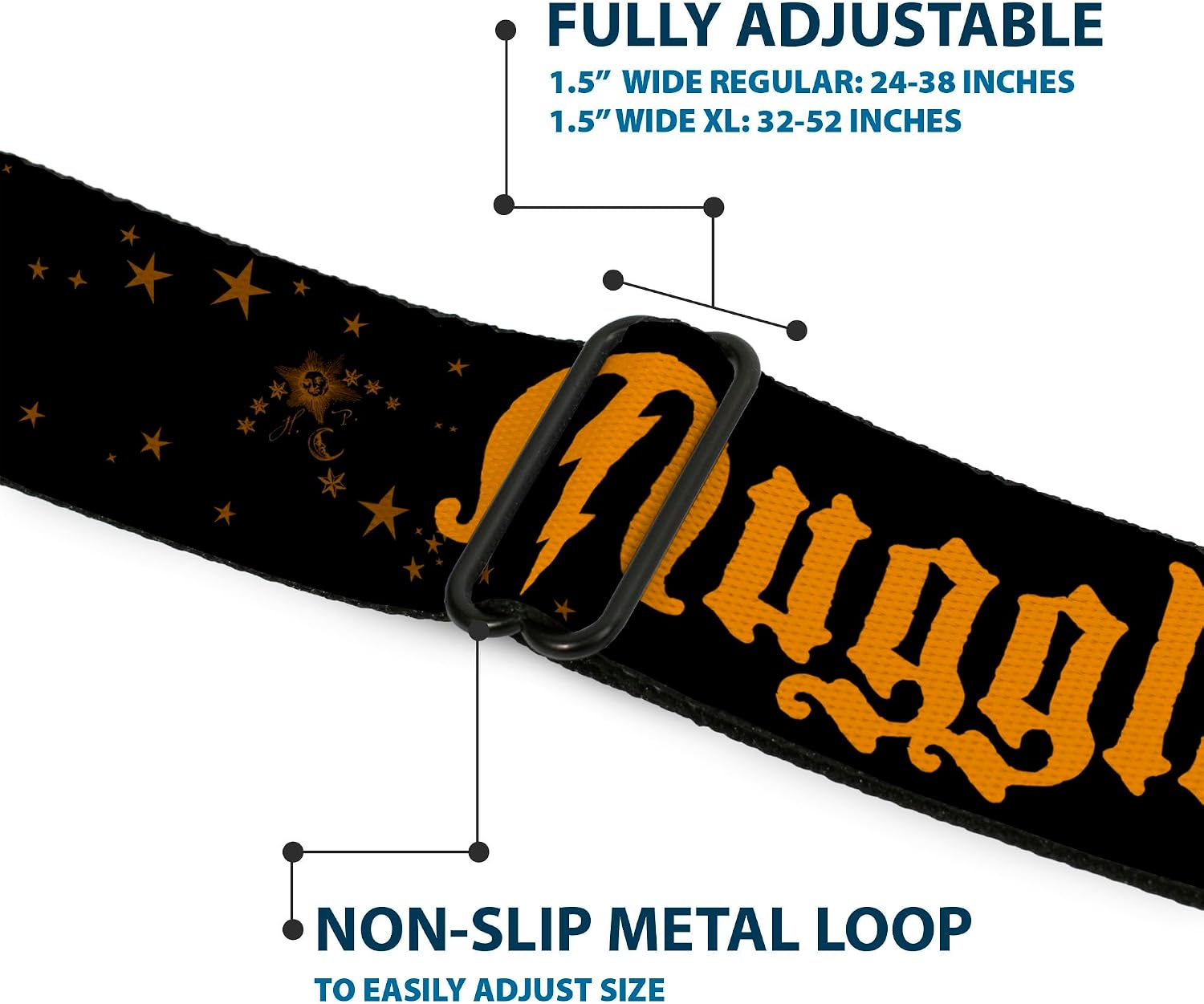 Buckle-Down Seatbelt Belt - MUGGLE/Stars Black/Gold
