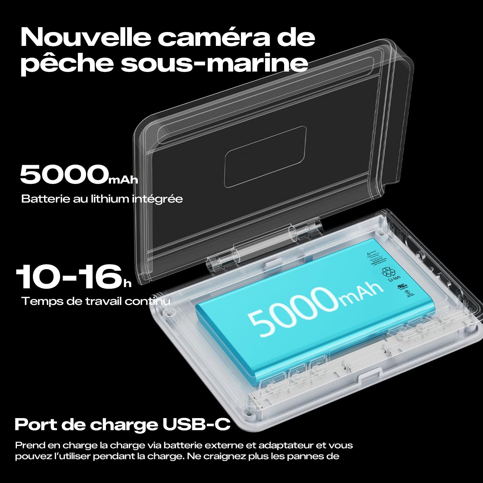 FourQ Sondeur Vidéo Pêche sous-Marine, Écran HD 4,3", Grand Angle 220°, Caméra Vision Nocturne IR, Câble Étanche 30m, 5000mAh, Idéal Pêche sur Glace, Lac, Bateau, Kayak