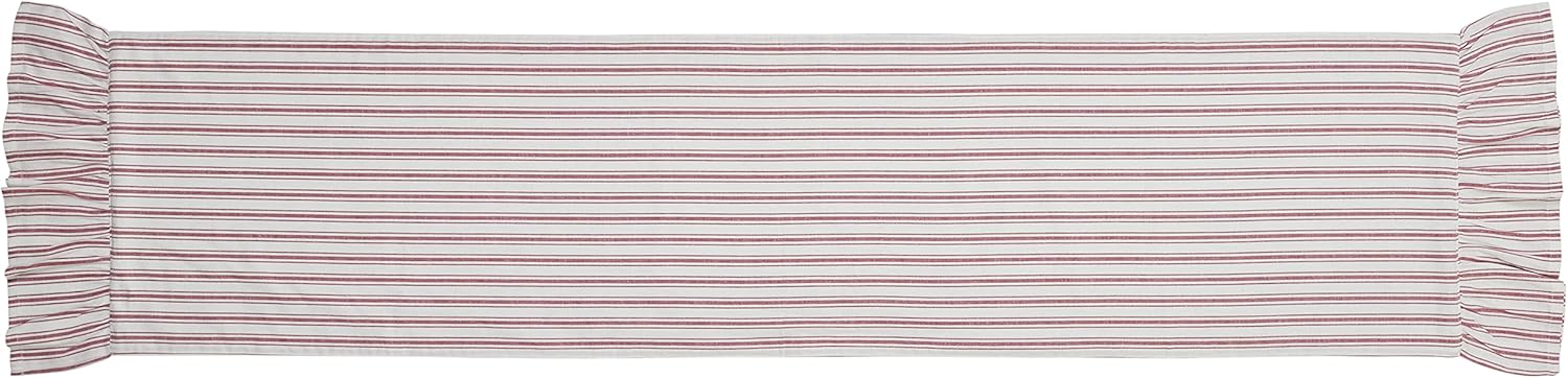 Timeless Ticking Red Runner with Ruffles, Country Farmhouse Table Décor, Christmas & Holiday, Red & White Stripe, 44" L x 13" W