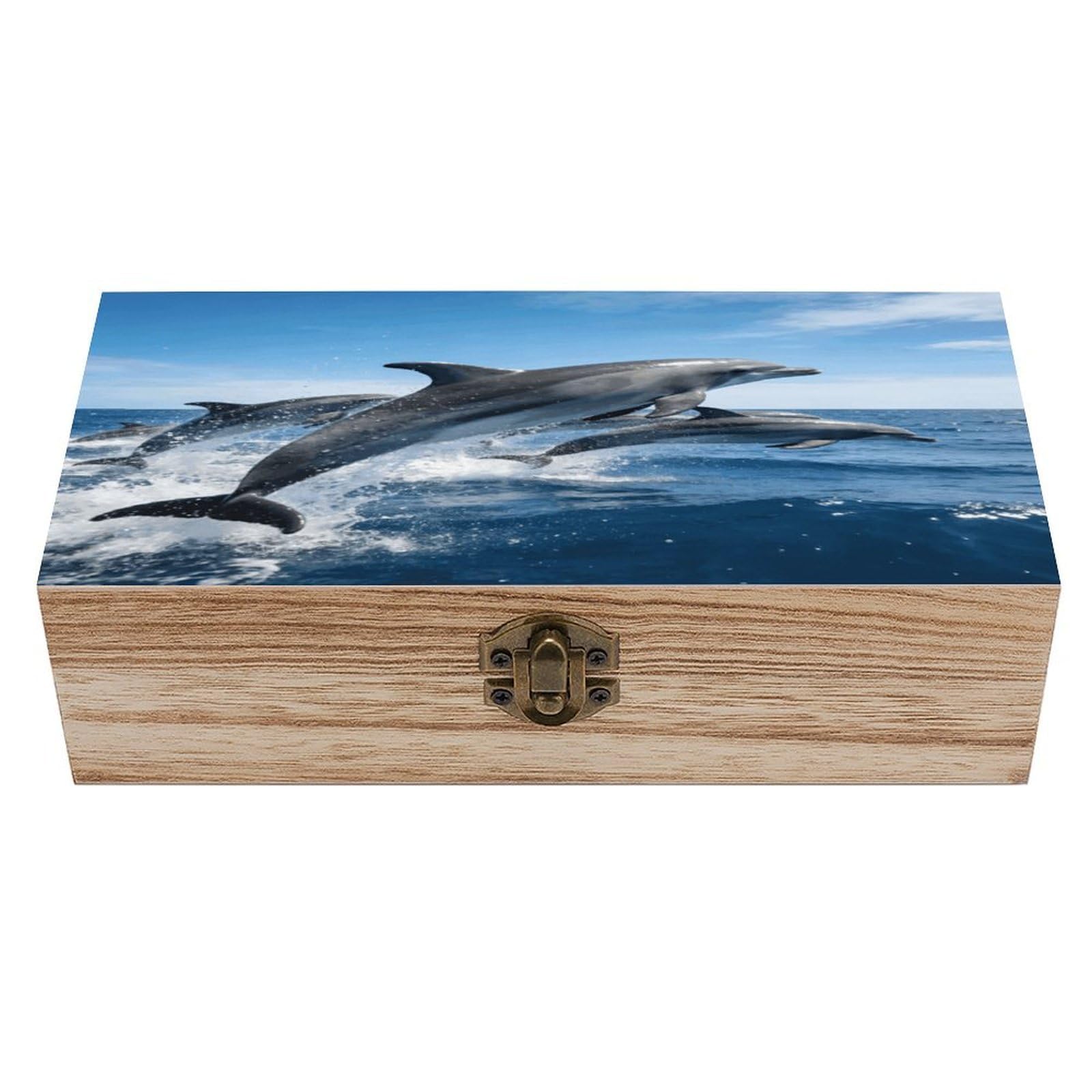 LZQPOEAS Dolphins Wooden Keepsake Box Wooden Storage Box Container with Hinged Lid Beautiful Wood Memory Box Decorative Jewelry Case for Crafts Art Hobbies & Trinket Storage