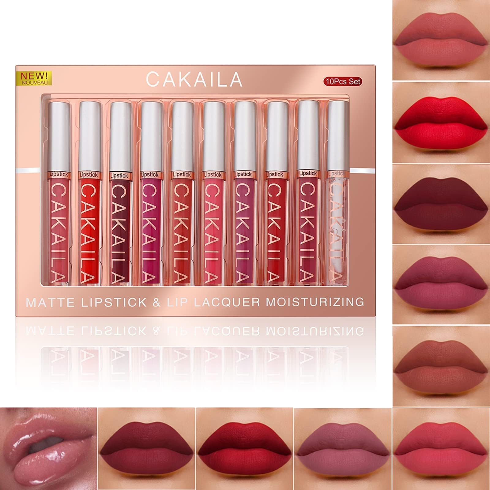 Azonee 9 Pcs Matte Liquid Lipstick Makeup Set + 1Pcs Lip Plumper Makeup Set, Matte liquid Long-Lasting Wear Non-Stick Cup Not Fade Waterproof Lip Gloss for Girls and Women Gift