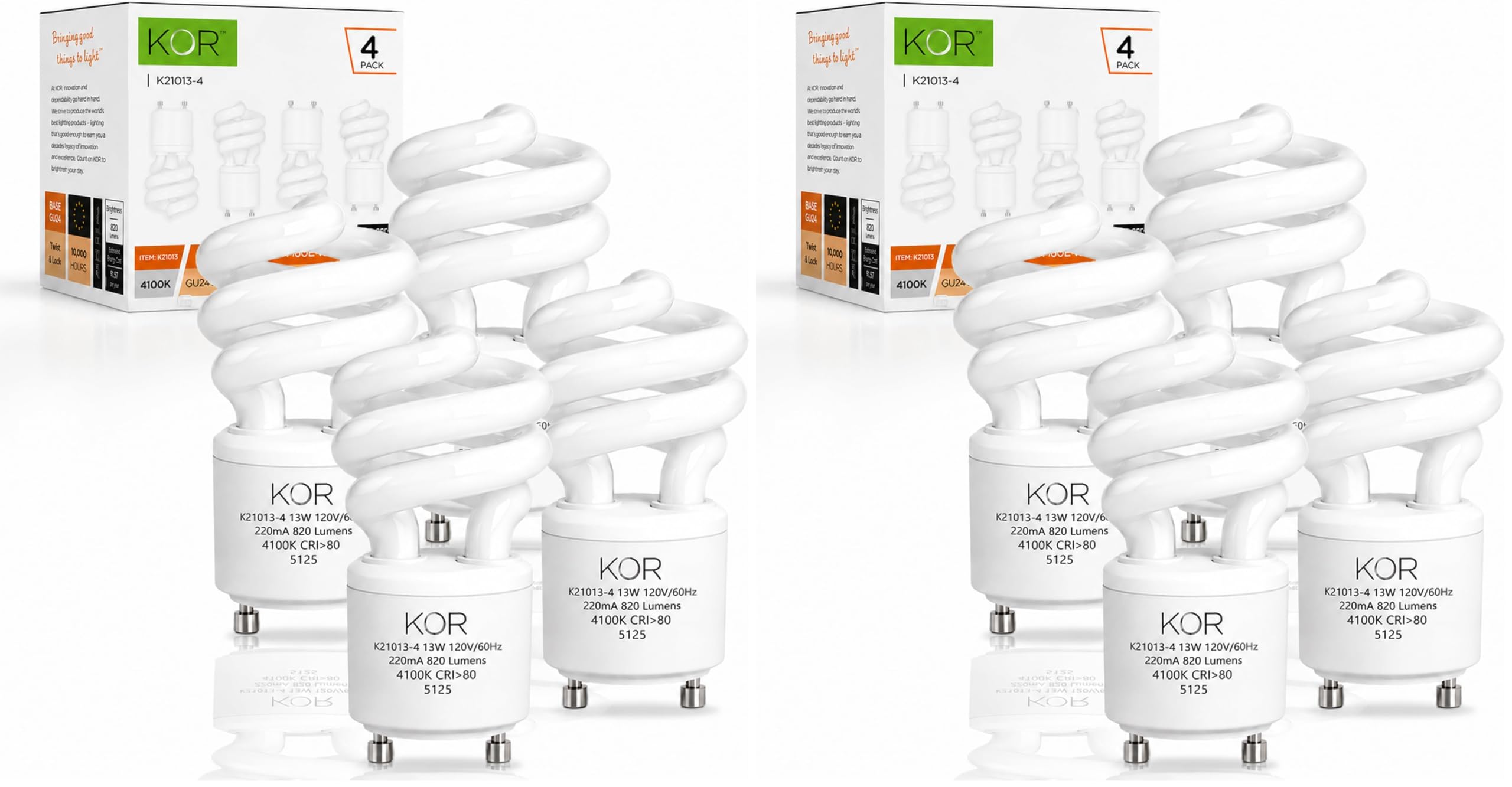 KOR 8-Pack 13W GU24 Base CFL Light Bulbs, 60W Equivalent, Cool White 4100K