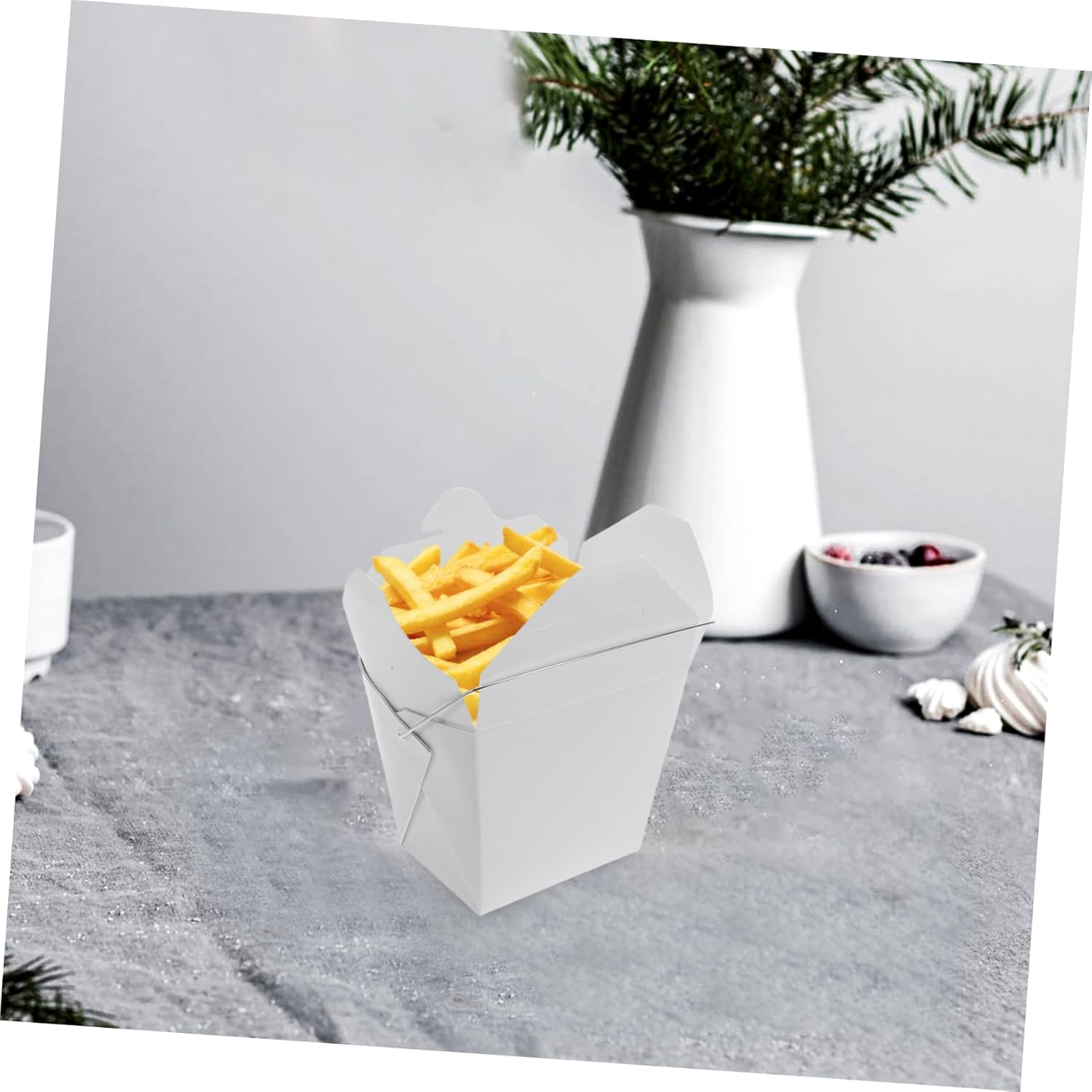 50pcs Chinese Take Out Containers with Wire Handle Paper Food Pails for Hot Fried Rice Fried Chicken and French Fries Packaging for Restaurants and Parties