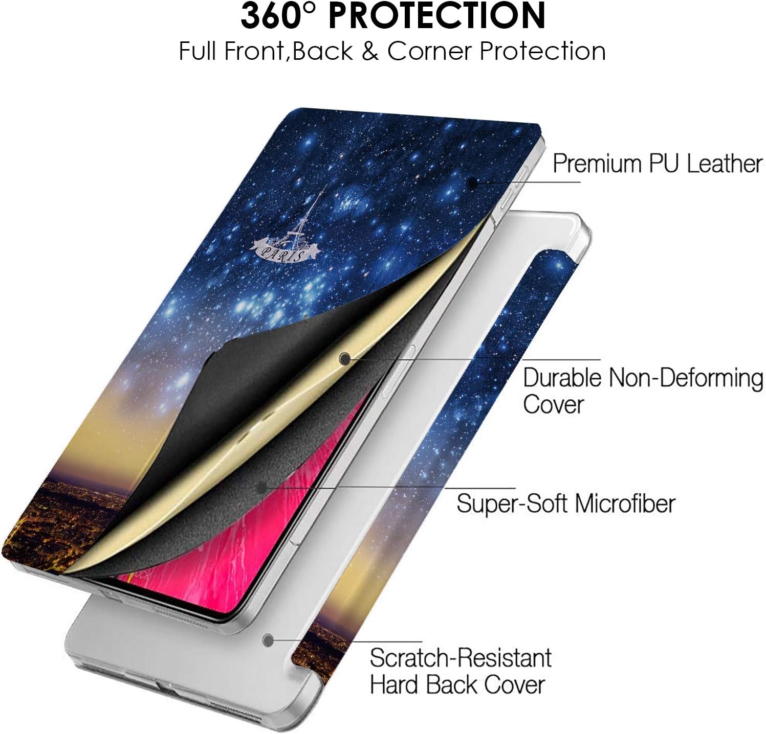 DuraSafe Cases for iPad PRO 11 Inch 2 3 1 [ PRO 11 2020 2nd 2021 3rd 2018 1st Gen ] A2377 A2459 A2228 A2068 A2230 A1980 A2013 A1934 A1979 Lightweight PC Printed Flip Clear Back Cover - Paris Night