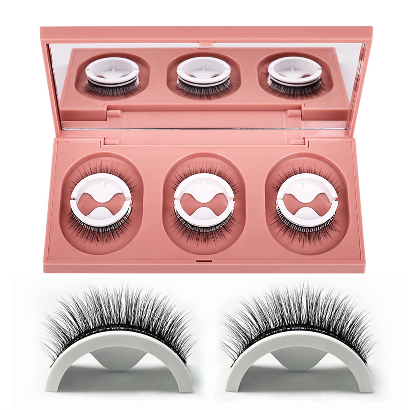 Sadodo Reusable 𝐒𝐞𝐥𝐟 𝐀𝐝𝐡𝐞𝐬𝐢𝐯𝐞 𝟑𝐃 𝐅𝐚𝐥𝐬𝐞 𝐄𝐲𝐞𝐥𝐚𝐬𝐡𝐞𝐬,3 Pairs in 1 Case, No Glue Needed,Natural Long Thick Fake Eye Lashes Box with replacement tape (3Pairs in Box W02)