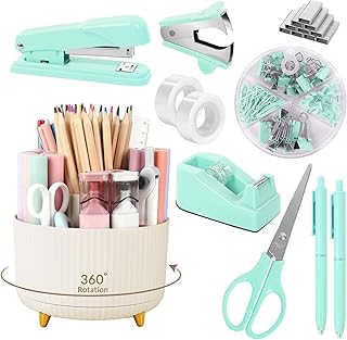 SKYDUE Teal Office Supplies Set, Office Desk Accessories 10Pcs, Pencil H...