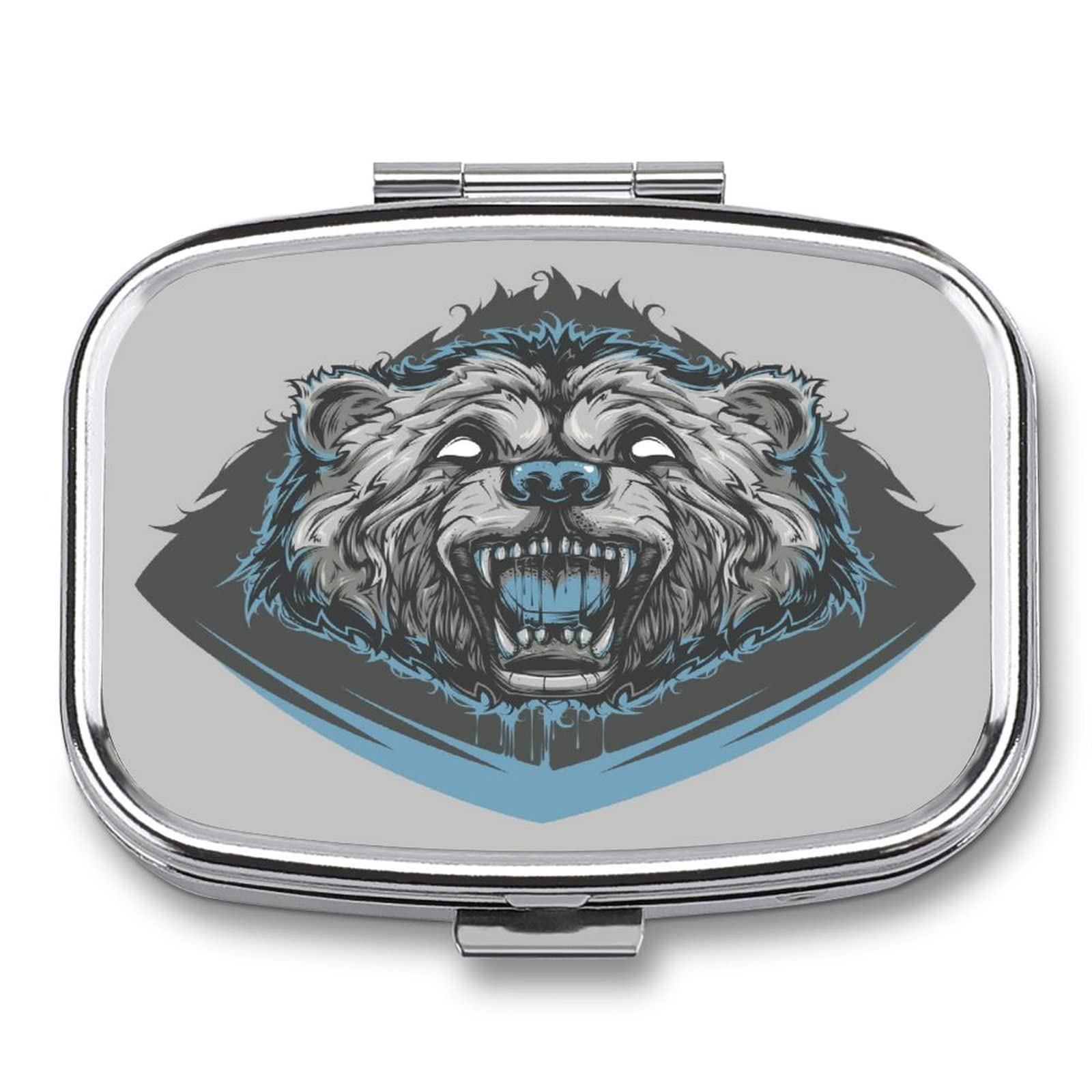 Daily Pill Box Organizer Blue Black Grizzly Bear Decorative Pill Box with Gift Box-Fashionable Medicine