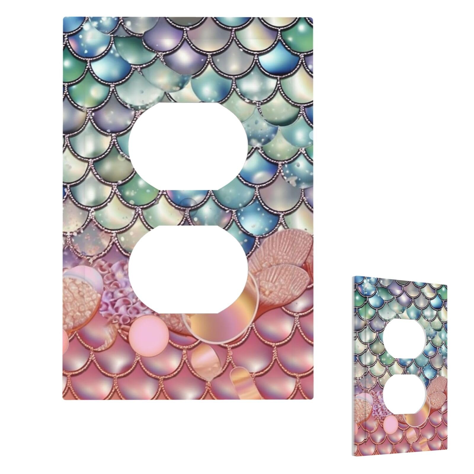 PearlMermaid Scales Wall Plate Cover Duplex, Modern Decorative Light Switch Cover Unbreakable Receptacle Outlet Covers for Living Room Bedroom Decor