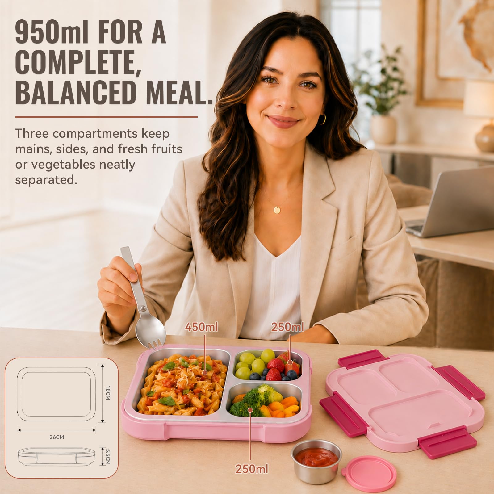 Bugucat Contenitore per il pranzo a prova di perdite da 950 ml, per adulti
