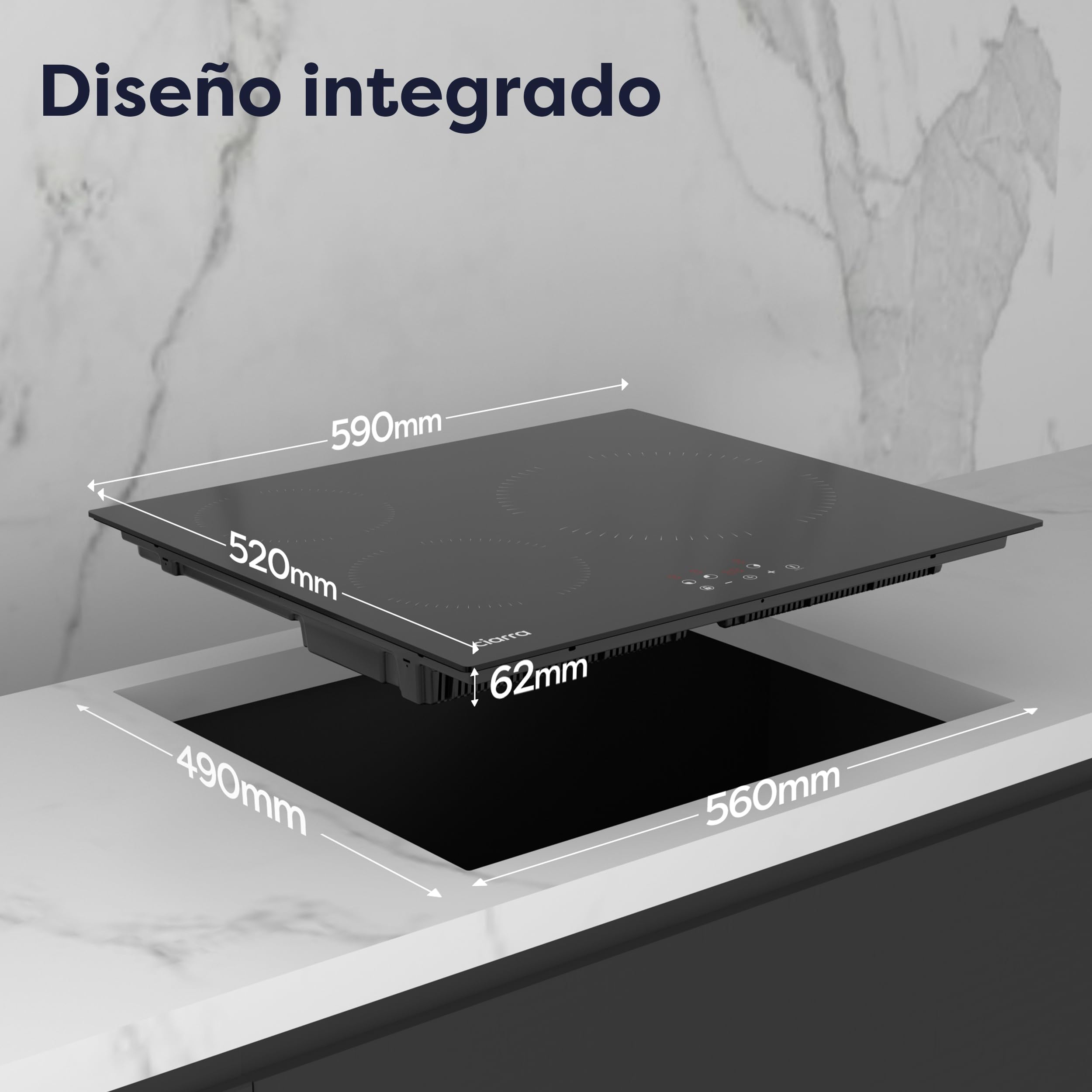Ciarra Placa Induccion 3 Zonas 60cm 5600W, Zona Gigante de 28cm, CABBIH3-A | Limitador de Potencia, Control Táctil, Temporizador, Bloqueo Infantil, Ideal para la Cocina Familiar Diaria