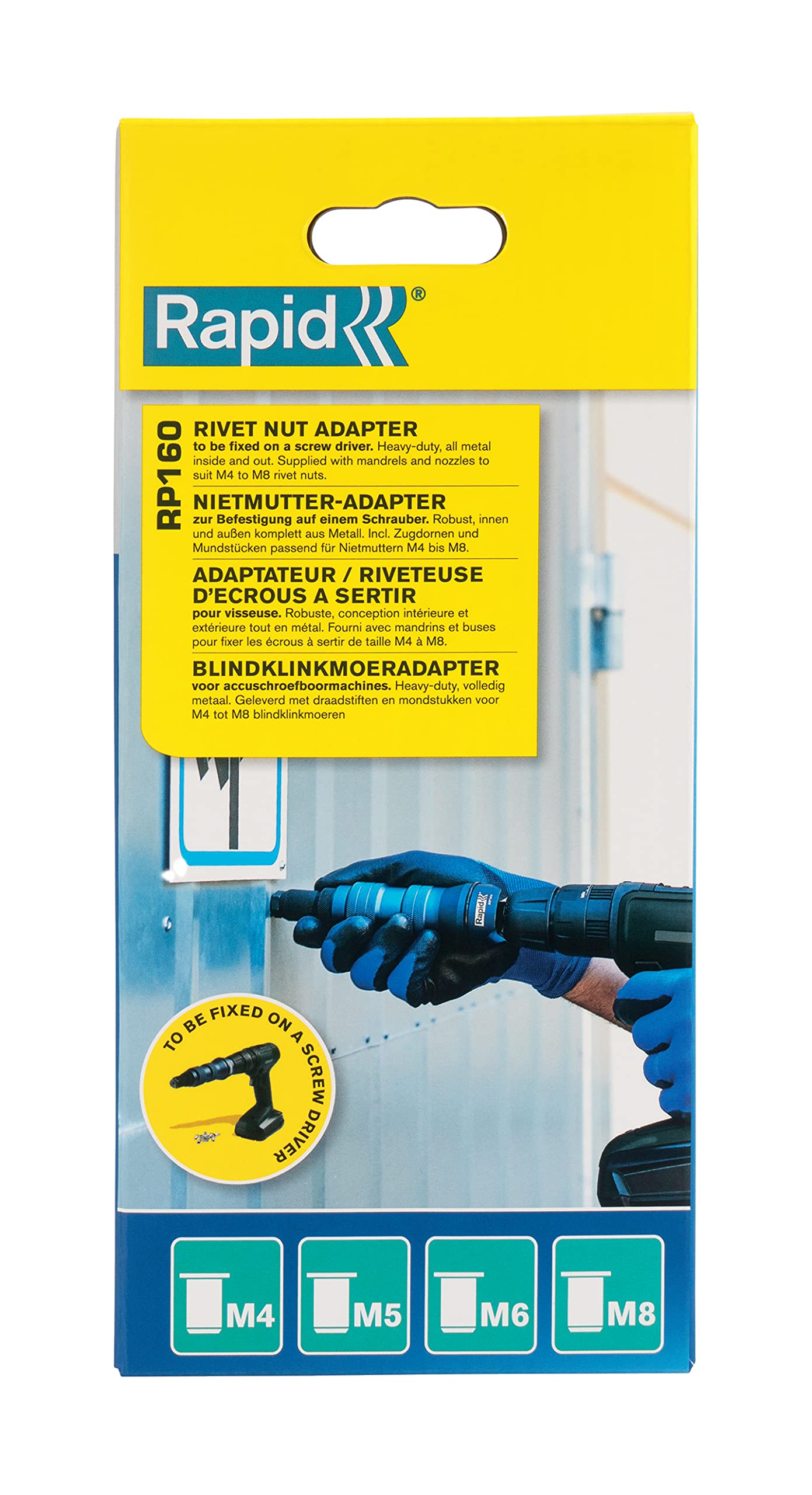 Rapid RP160 Adaptador múltiple para tuercas de remache M4, M5, M6 Y M8