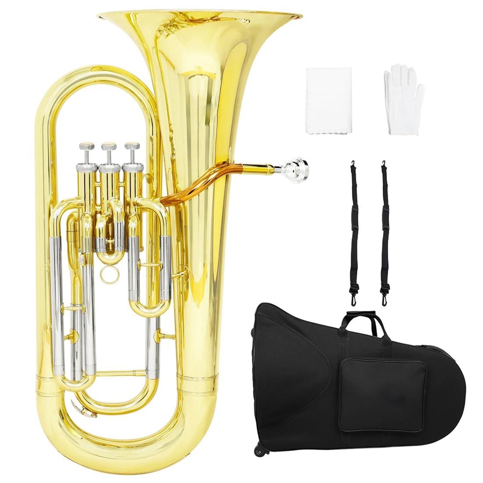 Eufonium Mosiądzu Bb B Flat Euphonium 3 Klawiszowy Mosiężny Róg Barytonowy Z Paskiem Na Futerał Profesjonalne Wykonanie(Type1)