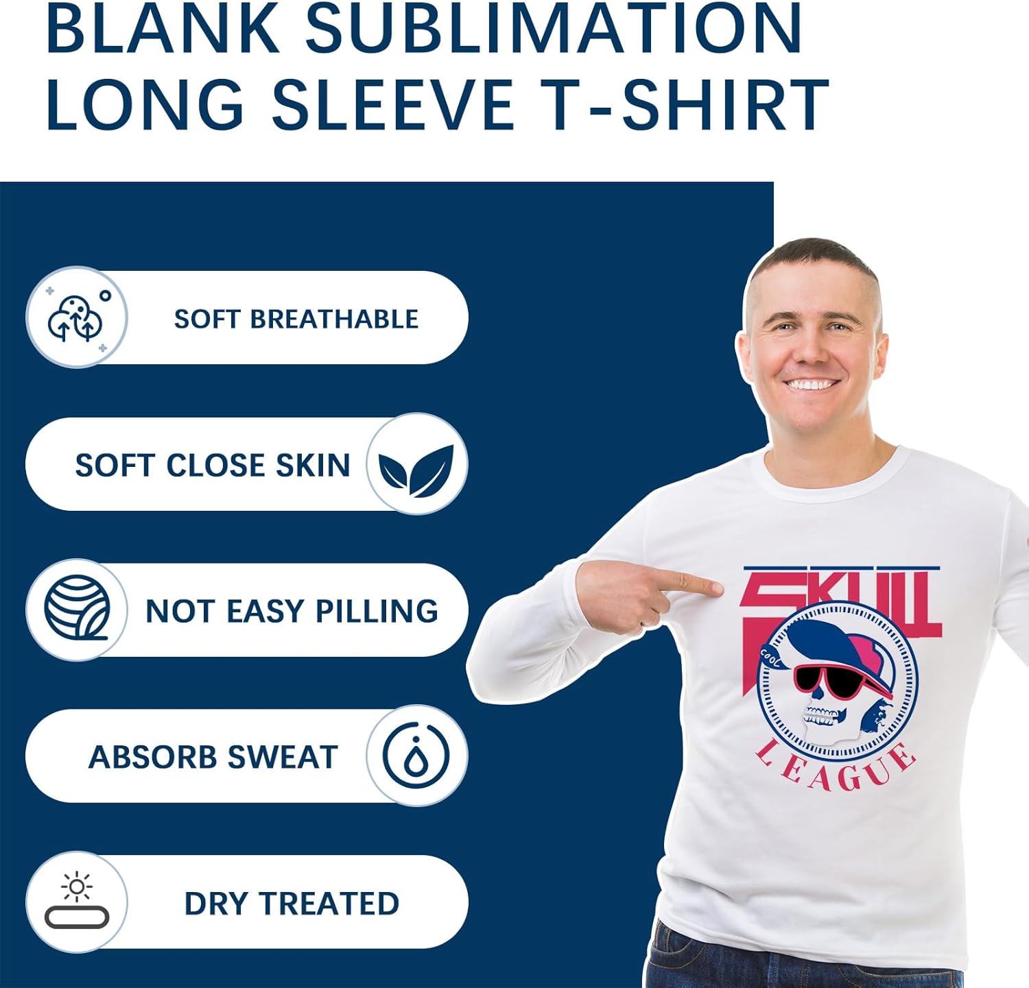 OKBA 3 PCS Sublimation Blank T-Shirts Round Collar Long Sleeves Adult White Polyester t Shirts - Image 2