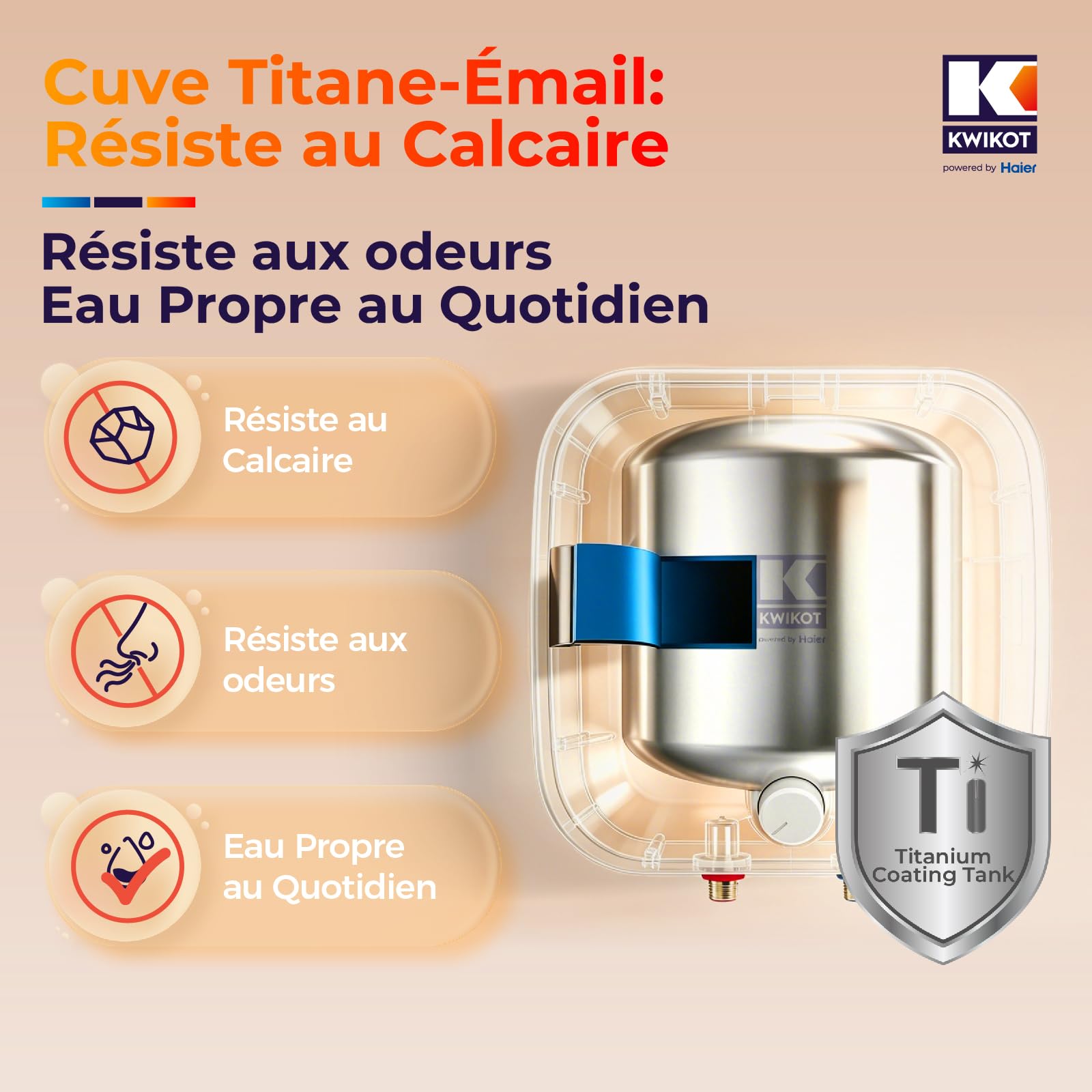 EffiCube Chauffe-eau Électrique 15 Litres Sous Évier, Ballon Eau Chaude Compact 1500W Classe A, Résistant Eaux Dures, pour Cuisine Salle de Bain Lavabo