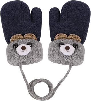 JINTN Moufles Chaudes d'Hiver à Cordon Anti-Perte et Oreilles d'Ours