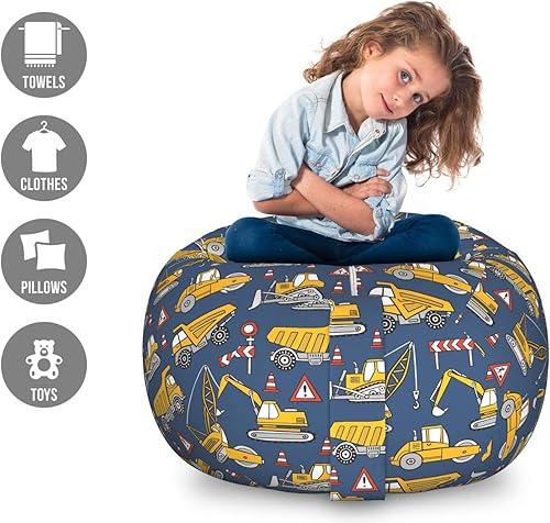 Miniatura 194 de Ambesonne Bolsa de juguetes de almacenamiento para perros, patrón con cachorros de raza pura, Bichon Pug Spitz Dachshund Poodle Shih Tzu, Rosa y