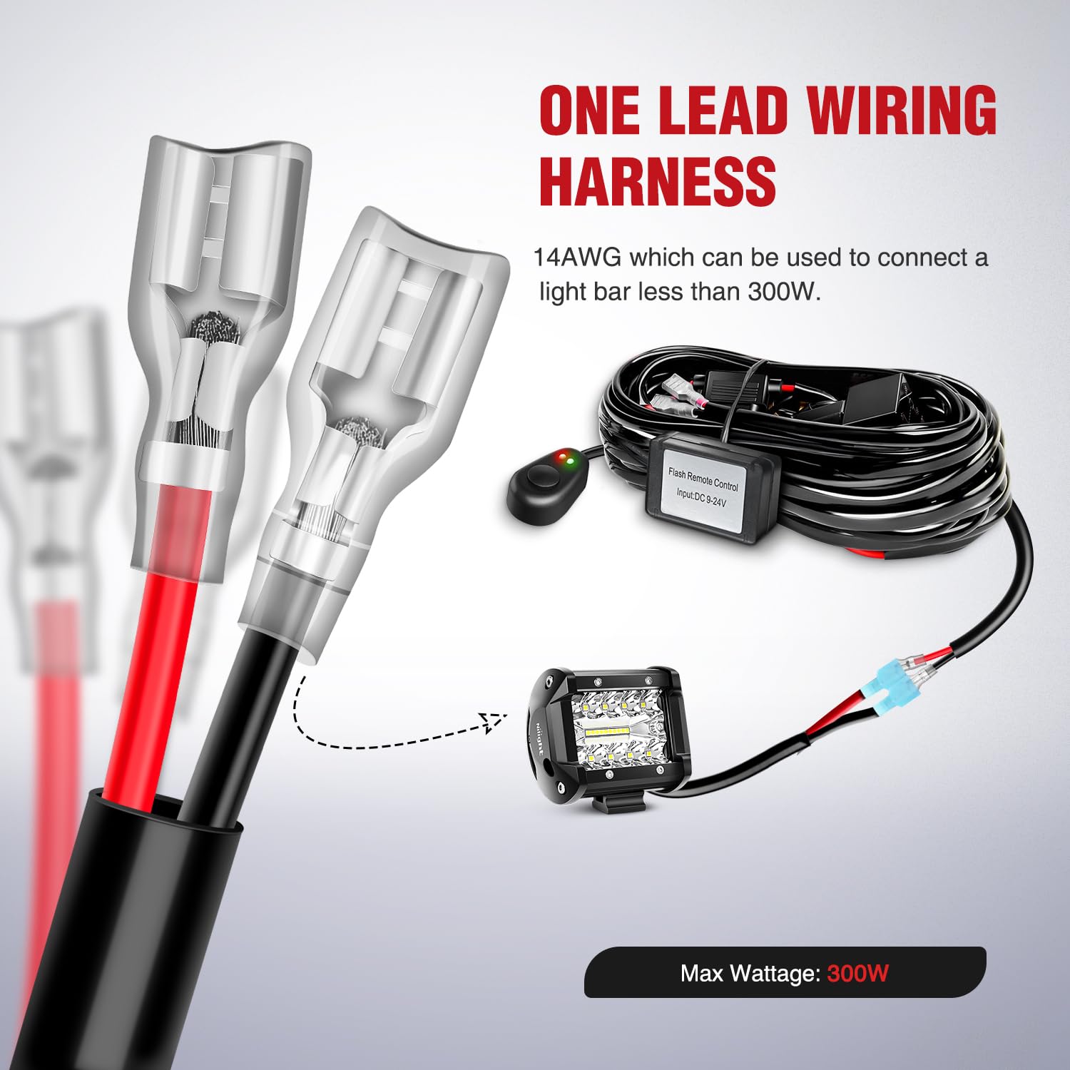 Nilight Remote Wiring Harness for LED Light Bar Wireless Strobe Flash Work Driving Lights 12V 20A 14AWG Remote Controller On Off Switch Waterproof Power Relay Blade Fuse-1 Lead