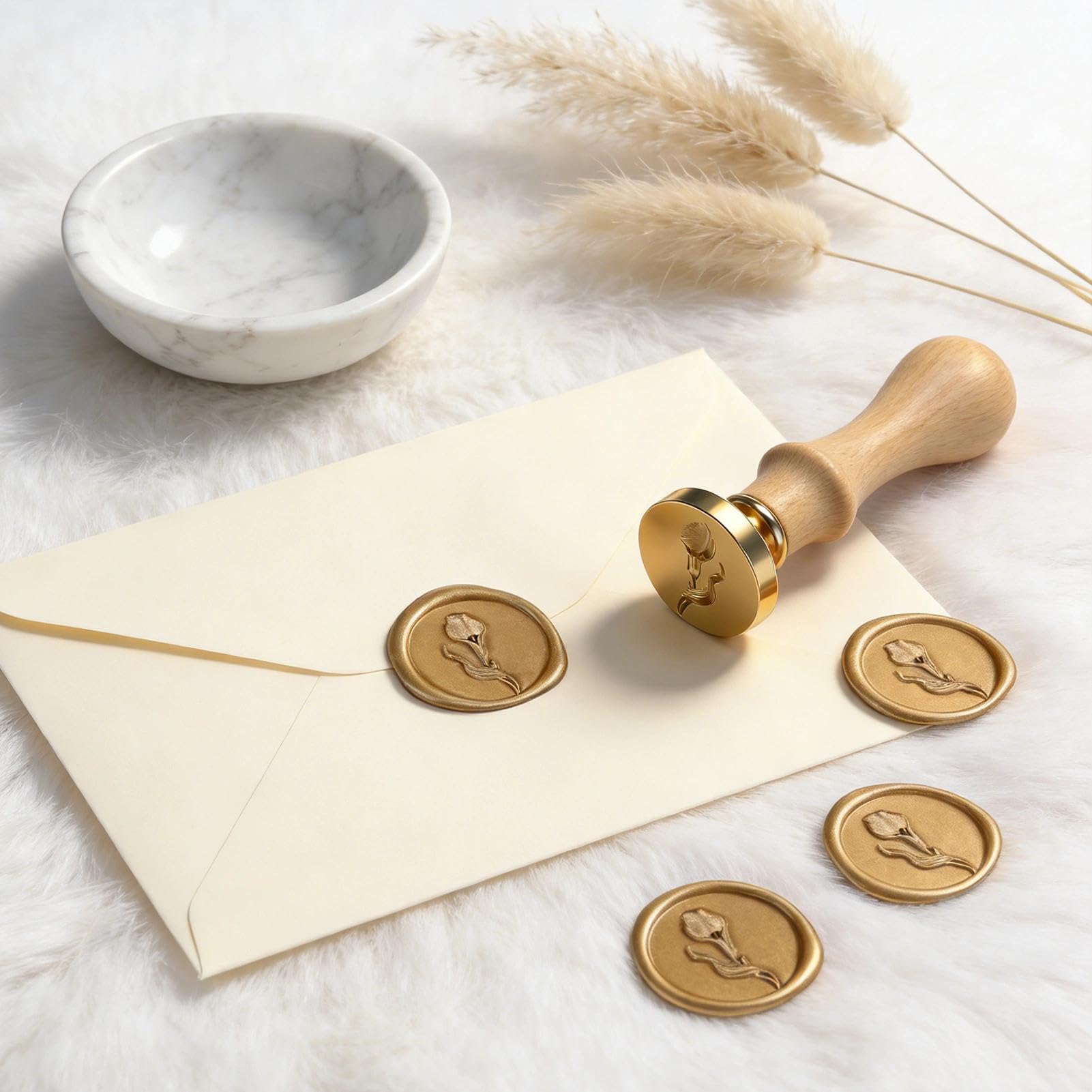 Sello de cera floral con mango de madera, sello de cera de latón para sobres de prensa y sellado, sello de letras para invitaciones de boda, tarjetas, regalo, sello de sellado floral