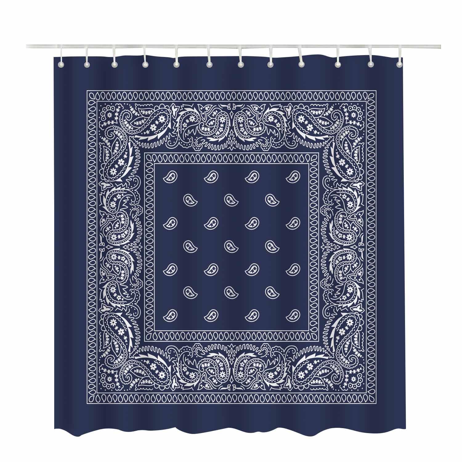 Woutay Shower Curtain Mould Proof Resistant Blue Traditional Floral Pattern,Water Repellant Fabric,Polyester,with 12 Plastic Hooks - Image 2