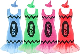 Ladies Crayon Costume - Brightly-Coloured Dress with Tutu Trim and Matching Pointed Hat - Adults Womens Glitz & Glitter School Book Week World Book Day Fancy Dress Costume