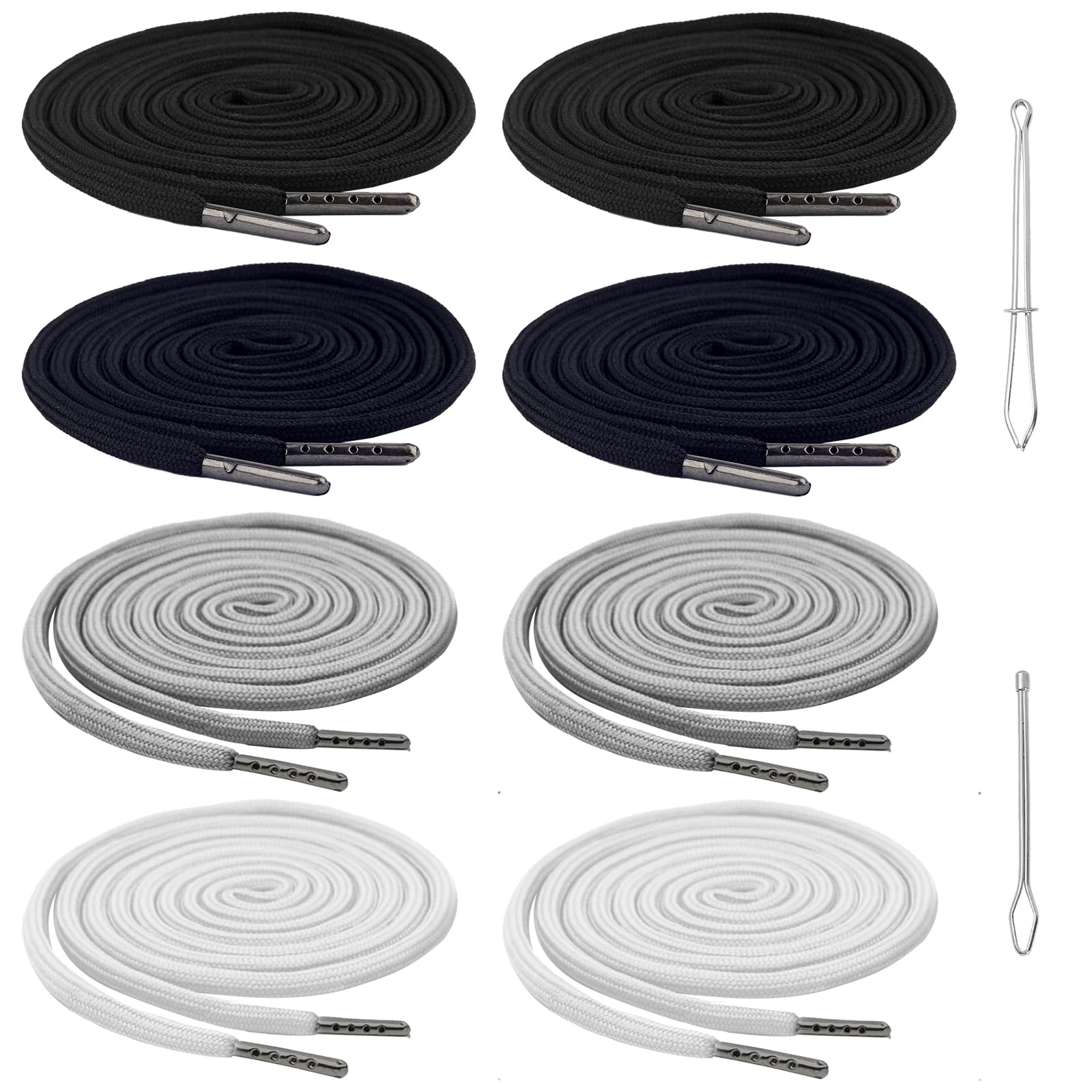 8Pcs Drawstring Replacement Cord for Pants, with Tow Easy Threaders, Round Cotton Drawstring Cord for Hoodies/Sweatpants/Sweaters/Jogging Bottoms/Sports Trousers