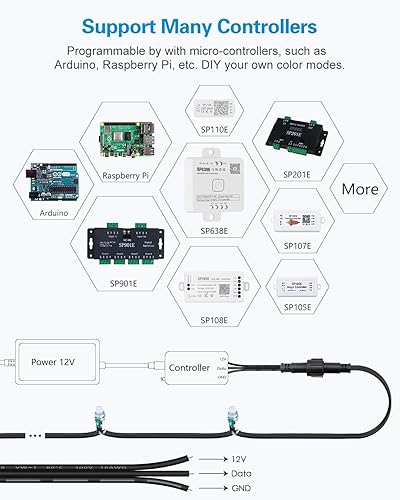 Miniatura 3 de ALITOVE WS2811 12V RGB Pixel String Lights 8 pulgadas espaciado 50LEDs al aire libre programable LED píxeles luz 0.472 in difundido digital