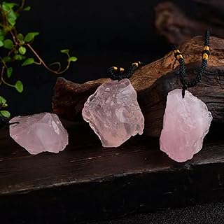 Collar con Colgante de Piedra de Cuarzo Natural AAA con Punta de Cristal, Cuarzo Rosa (EE. UU., Redondo Irregular)