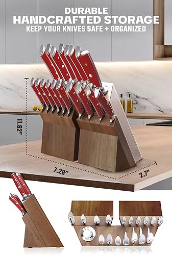 Miniatura 3 de DALSTRONG Juego de cuchillos - Juego de cuchillos colosales de 18 piezas - Serie Gladiator - Acero HC alemán - Asas de ABS rojas - Soporte de madera