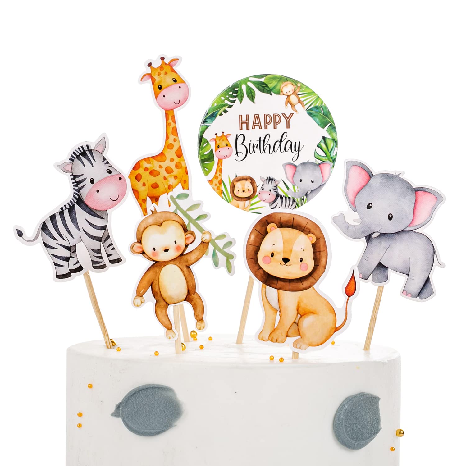 LaVenty Décoration de gâteau pour 1er anniversaire de fille - Motif animaux du zoo