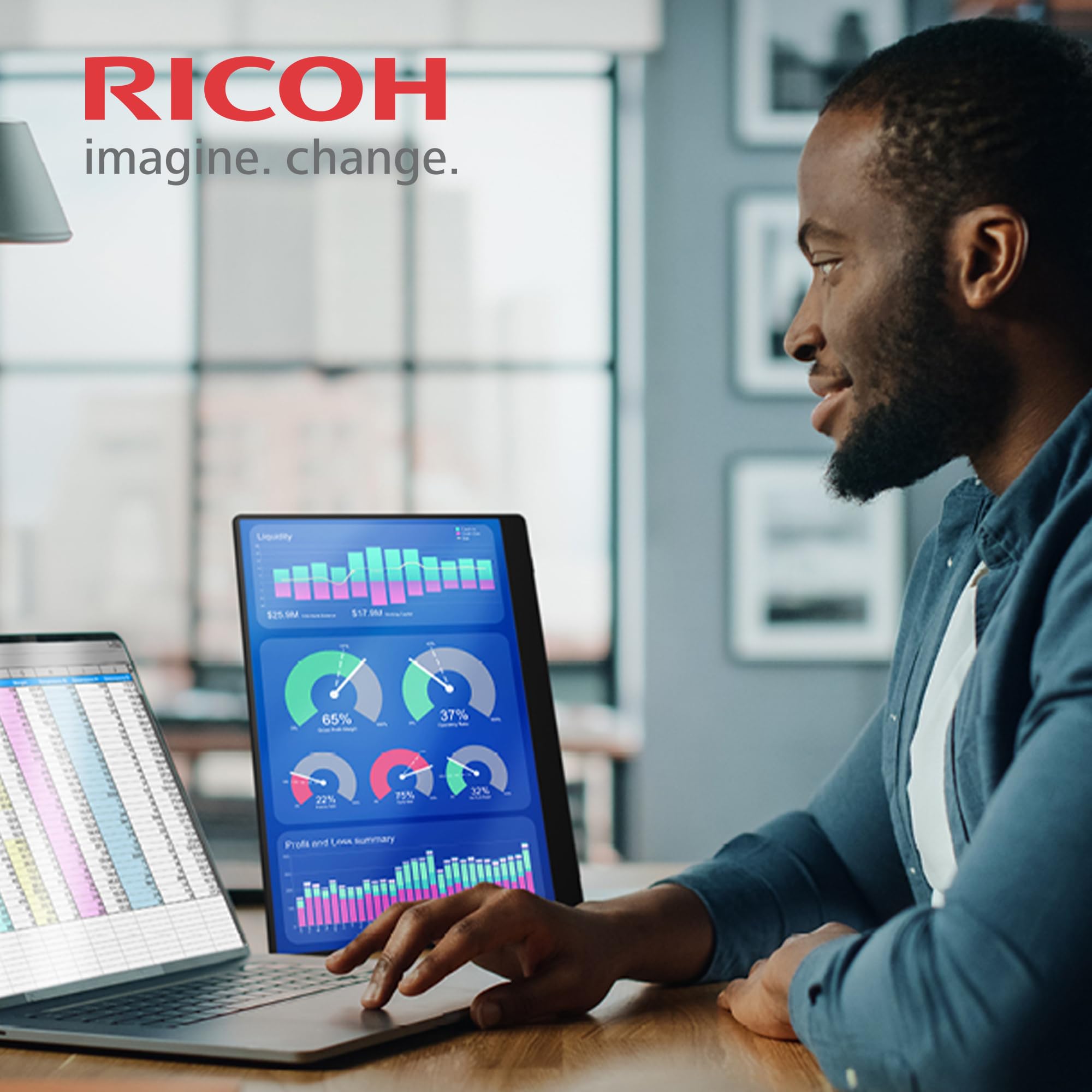 Monitor portátil inalámbrico RICOH 150BW de 15,6 Pulgadas, 1920 x 1080, OLED, USB C, Ligero con Pantalla táctil y 2 Altavoces Integrados, Pantalla portátil Externa para Ordenador portátil/PC/teléfono