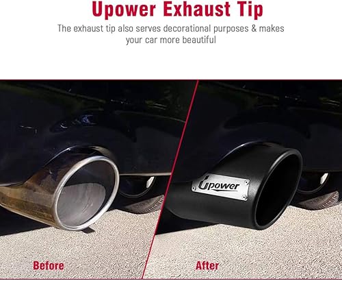 Miniatura 7 de Upower Puntas de escape 4" Entrada 10" Salida 15" Negro Largo Acero Inoxidable Perno