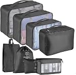 8 Set Packing Cubes - Waterproof Mesh Travel Luggage Packing Organizer with Shoes Bag(Beige)