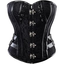 Cosfun Womens Faux Leather Buckle Corset Tops Steampunk Jacquard Corsets Bustiers Lace-up Back