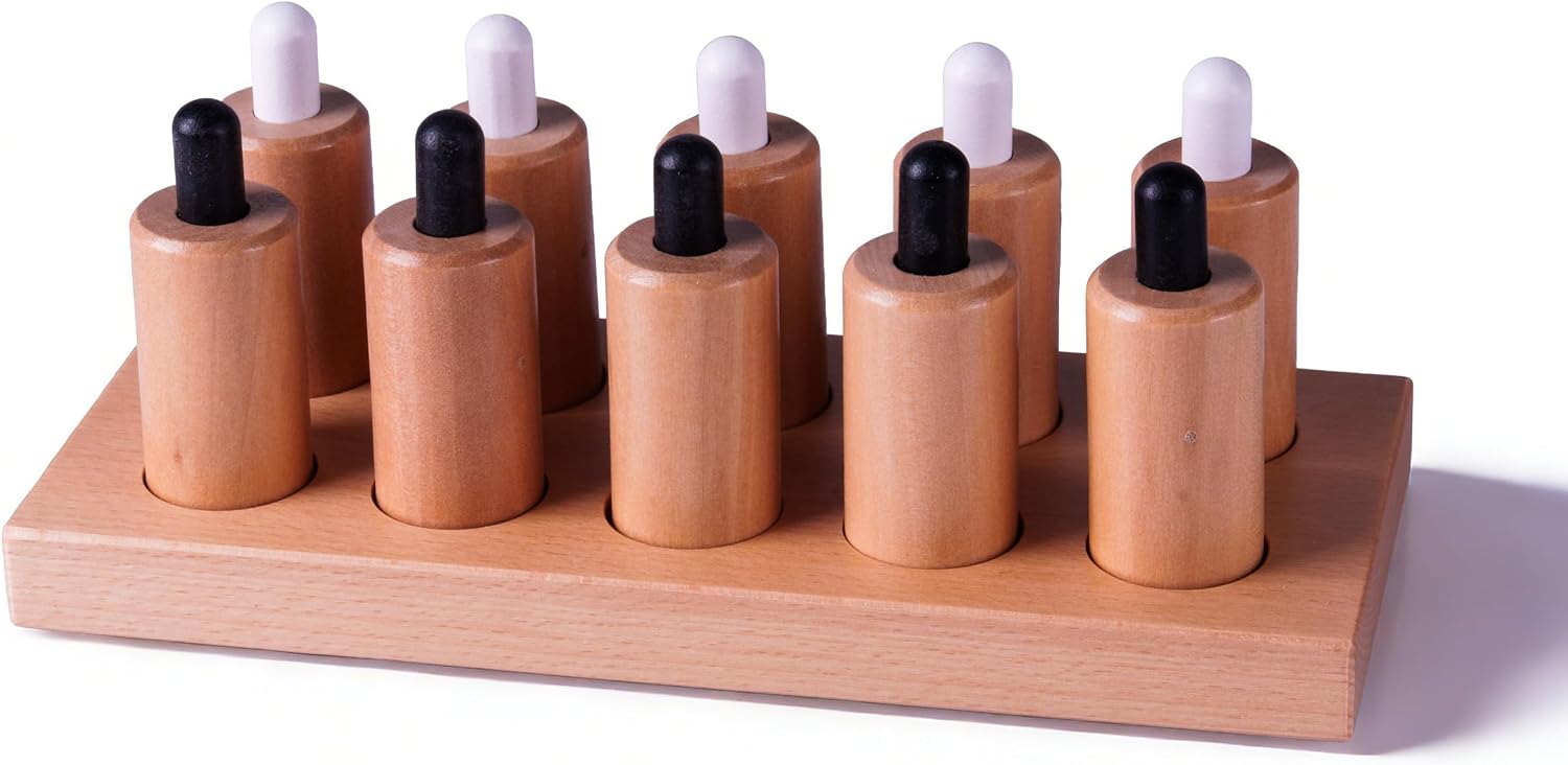 Premium Montessori Pressure Cylinders – Solid Beechwood Sensory Pressure Exercises, Cylinders with Matching Pressure Sensations, Tactile Activity, Homeschool Classroom Kids Toddlers Ages 3-6