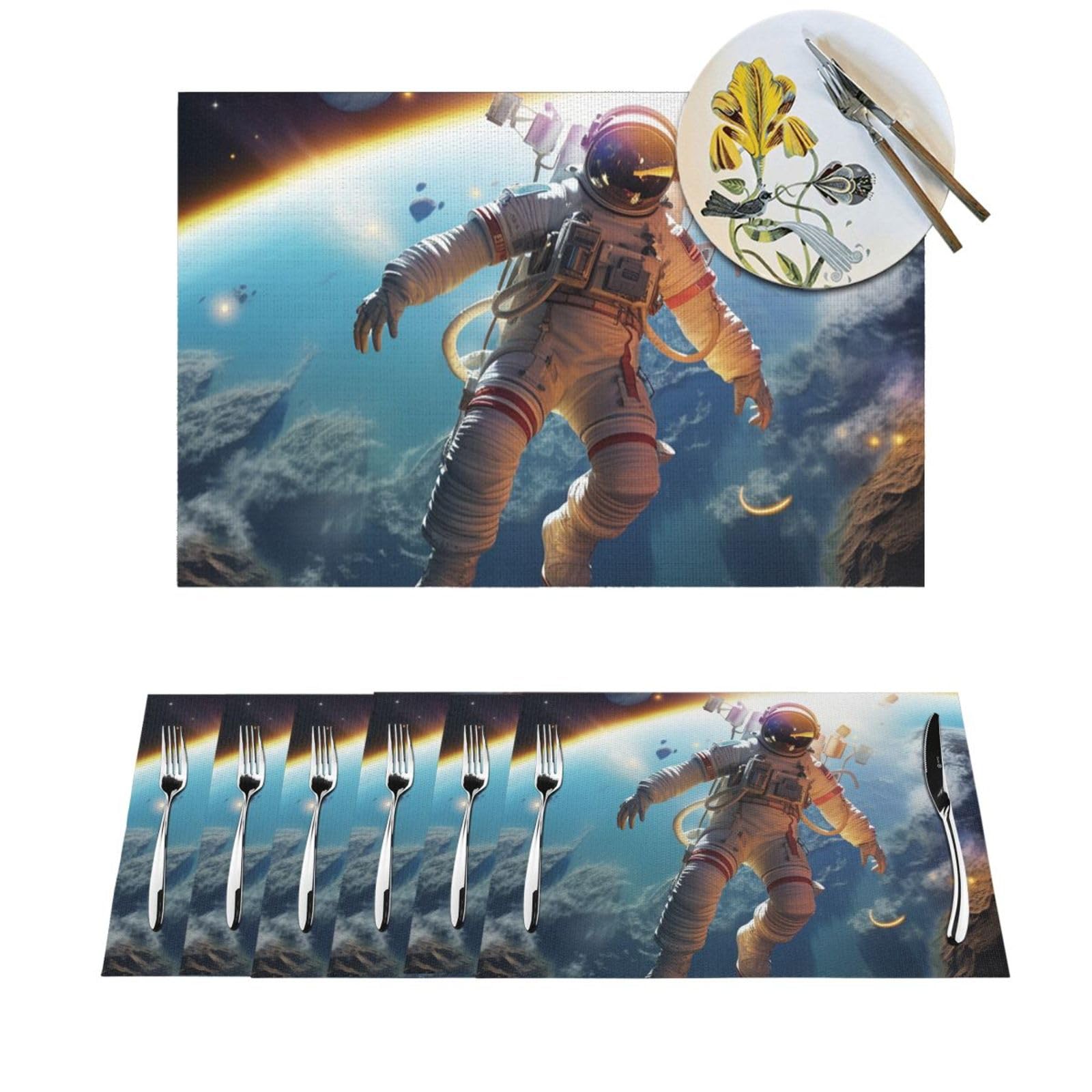 Sets de table en PVC antidérapants déco astronaute 30,5x45,7 cm lavables pour mariage