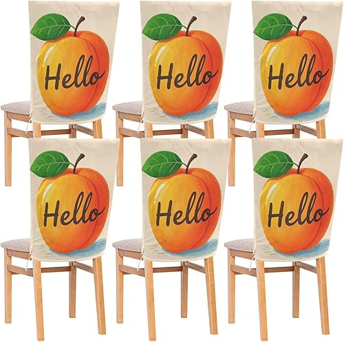 Hello Cartoon - Juego de 6 fundas decorativas para sillas decorativas de color naranja albaricoque para taburetes de aula, fundas elásticas